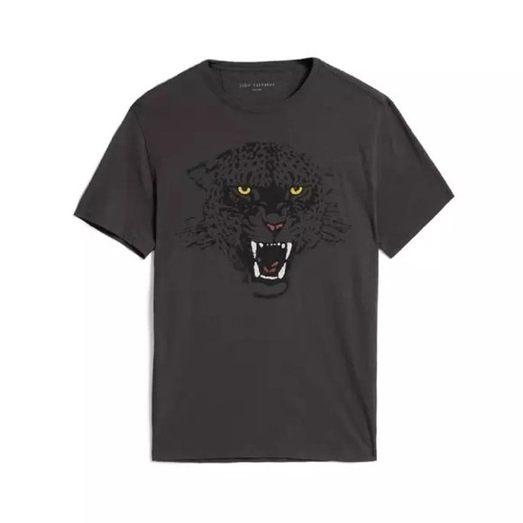 John Varvatos Men's Growling Teeth Wild Cat Eyes Graphic Crew T-Shirt Charcoal - Picture 5 of 6
